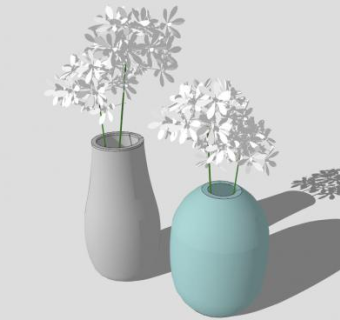 白青色简约陶瓷花瓶SU模型下载_sketchup草图大师SKP模型