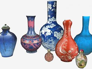 中国风彩釉陶瓷花瓶系列SU模型下载_sketchup草图大师SKP模型