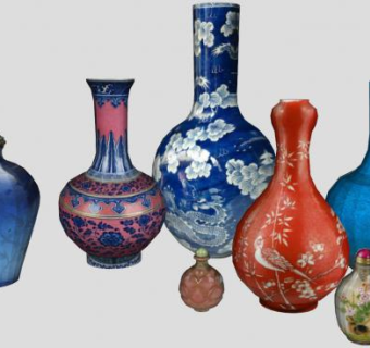 中国风彩釉陶瓷花瓶系列SU模型下载_sketchup草图大师SKP模型