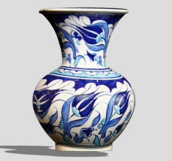 蓝色花纹彩釉陶瓷花瓶SU模型下载_sketchup草图大师SKP模型