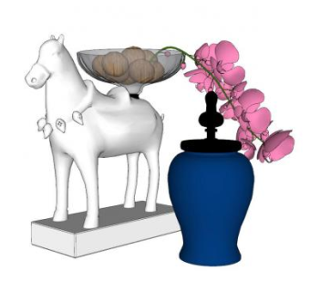 现代创意陶瓷马雕像食盆花瓶SU模型下载_sketchup草图大师SKP模型