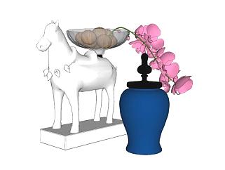 现代创意陶瓷马雕像食盆花瓶SU模型下载_sketchup草图大师SKP模型
