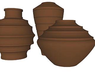 陶瓷花瓶装饰三件套SU模型下载_sketchup草图大师SKP模型