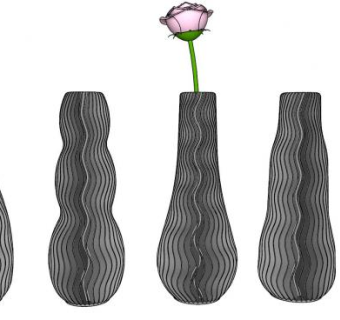 现代创意纹状花瓶四件套SU模型下载_sketchup草图大师SKP模型