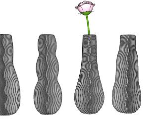 现代创意纹状花瓶四件套SU模型下载_sketchup草图大师SKP模型