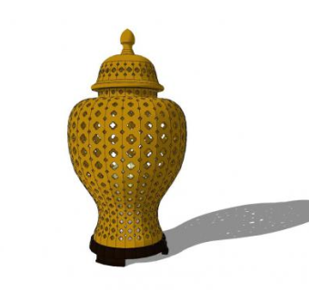 雕刻陶瓷结构木底座台灯SU模型下载_sketchup草图大师SKP模型