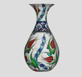 中式彩釉花纹陶瓷花瓶SU模型下载_sketchup草图大师SKP模型