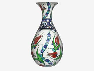 中式彩釉陶瓷装饰花瓶SU模型下载_sketchup草图大师SKP模型