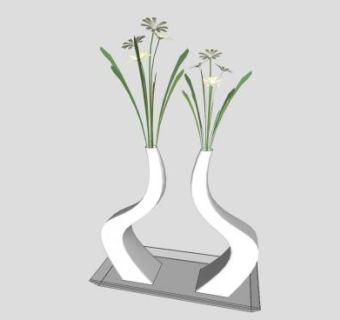 现代创意双子装饰花瓶SU模型下载_sketchup草图大师SKP模型