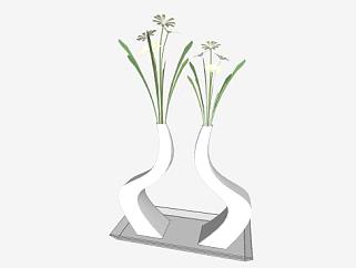 现代创意双子装饰花瓶SU模型下载_sketchup草图大师SKP模型