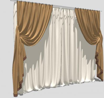 双层简约布艺窗帘SU模型下载_sketchup草图大师SKP模型