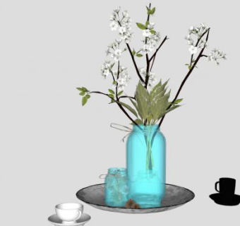 茶座观赏装饰干花花瓶SU模型下载_sketchup草图大师SKP模型