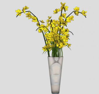 黄兰花装饰花瓶SU模型下载_sketchup草图大师SKP模型