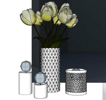 郁金香花瓶和蜡烛SU模型下载_sketchup草图大师SKP模型