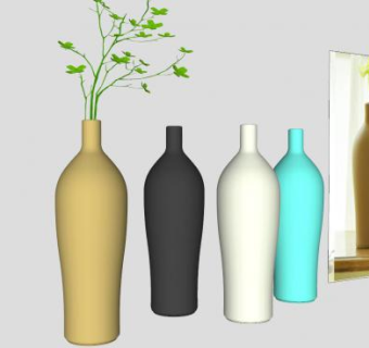 现代四色简约花瓶摆件SU模型下载_sketchup草图大师SKP模型