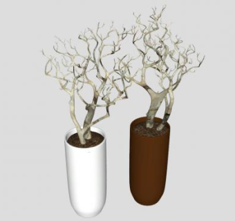 白棕色简约陶瓷花瓶盆栽SU模型下载_sketchup草图大师SKP模型