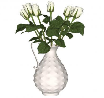 白色玫瑰单耳欧式花瓶装饰SU模型下载_sketchup草图大师SKP模型