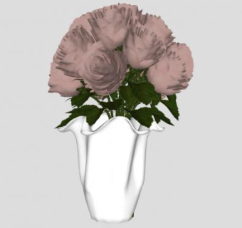 波浪边白色陶瓷花瓶花卉SU模型下载_sketchup草图大师SKP模型