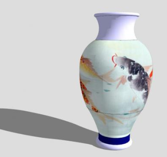 中式鲤鱼彩釉陶器瓷瓶SU模型下载_sketchup草图大师SKP模型