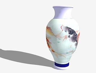 中式鲤鱼彩釉陶器瓷瓶SU模型下载_sketchup草图大师SKP模型