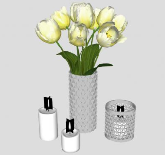 现代花瓶装饰郁金香和蜡烛SU模型下载_sketchup草图大师SKP模型