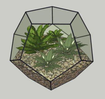 五边形几何玻璃装饰盆栽SU模型下载_sketchup草图大师SKP模型