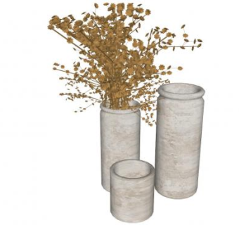 复古简约陶瓷花瓶装饰SU模型下载_sketchup草图大师SKP模型