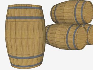 四个酒类橡木桶SU模型下载_sketchup草图大师SKP模型