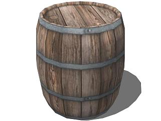 木制的酒水桶SU模型下载_sketchup草图大师SKP模型