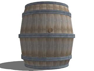 古老橡木桶酒水容器SU模型下载_sketchup草图大师SKP模型