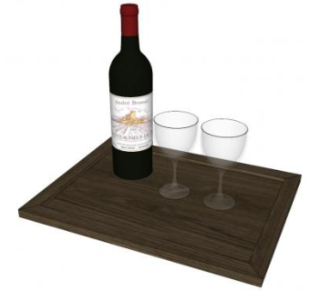 酒水高脚杯木板托盘SU模型下载_sketchup草图大师SKP模型