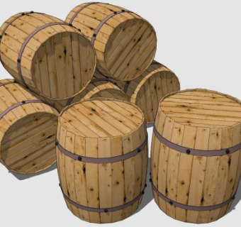 七个酒类储存实木橡木桶SU模型下载_sketchup草图大师SKP模型