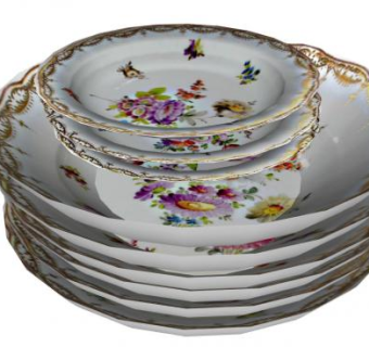 金边彩釉印花瓷盘SU模型下载_sketchup草图大师SKP模型