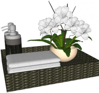 欧式藤编托盘花瓶浴室配件SU模型下载_sketchup草图大师SKP模型