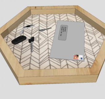 六角木托盘上的钥匙和信封SU模型下载_sketchup草图大师SKP模型