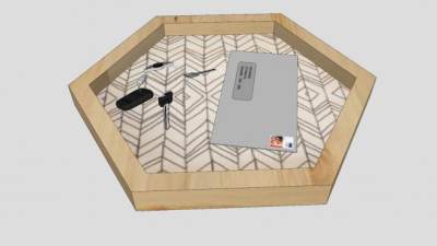 六角木托盘上的钥匙和信封SU模型下载_sketchup草图大师SKP模型