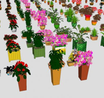 室内花盆及花瓶摆放道具SU模型下载_sketchup草图大师SKP模型