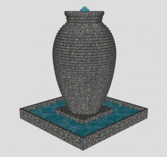 陶工陶罐外观流水喷泉SU模型下载_sketchup草图大师SKP模型