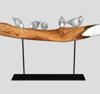 木棍上的小鸟雕塑装饰摆件SU模型下载_sketchup草图大师SKP模型