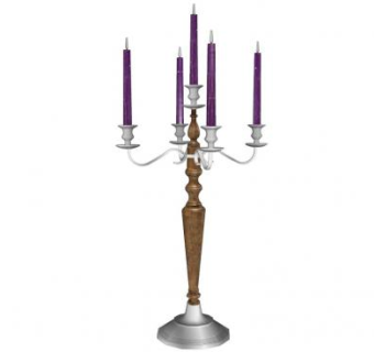 欧式金属实木烛台和紫色蜡烛SU模型下载_sketchup草图大师SKP模型