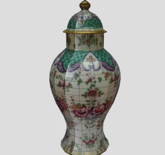 彩瓷印花瓷罐装饰瓶SU模型下载_sketchup草图大师SKP模型