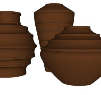 现代造型陶罐器皿三件套SU模型下载_sketchup草图大师SKP模型