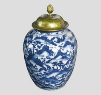 中式青花瓷瓷壶和金属瓶盖SU模型下载_sketchup草图大师SKP模型