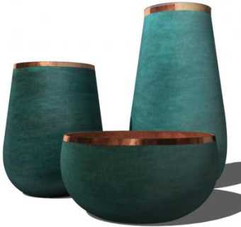 现代铜青色花瓶系列SU模型下载_sketchup草图大师SKP模型