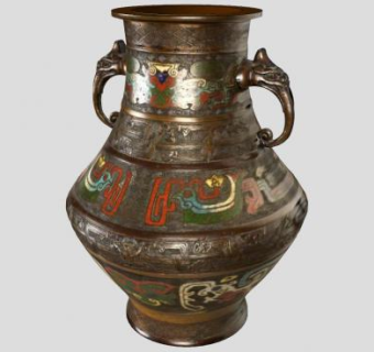 复古雕刻彩釉铜制瓷瓶SU模型下载_sketchup草图大师SKP模型