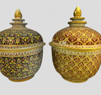 东南亚风格彩釉陶瓷陶罐SU模型下载_sketchup草图大师SKP模型