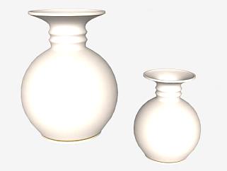 现代白色陶瓷花瓶系列SU模型下载_sketchup草图大师SKP模型
