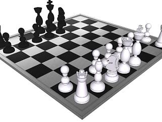 黑白色西洋棋SU模型下载_sketchup草图大师SKP模型