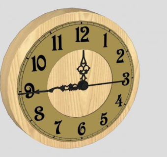 木制圆形树数字挂钟SU模型下载_sketchup草图大师SKP模型