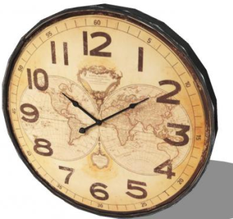 世界地图背景印花复古圆形时钟SU模型下载_sketchup草图大师SKP模型
